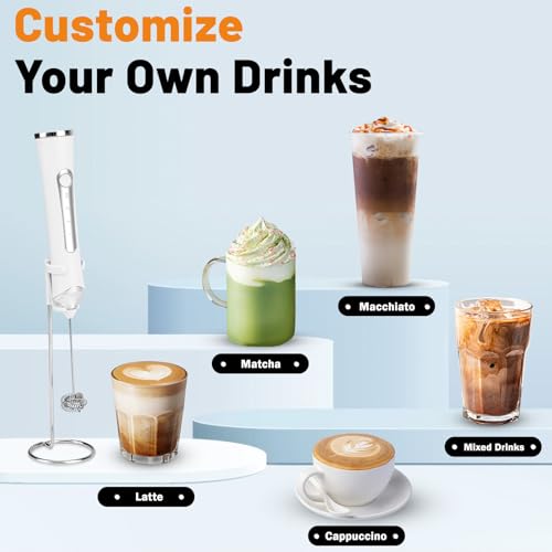 Milk Frother USB C Rechargeable New Upgraded Handheld Frother Wand with 2 304 Stainless Whisks 1 Stand