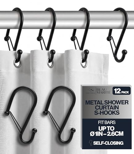 Set of 12 Black Metal S Hook Shower Hooks 1” (12 Count)