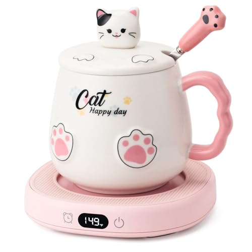 Smart Coffee Mug Warmer & Cute Cat Mug Set