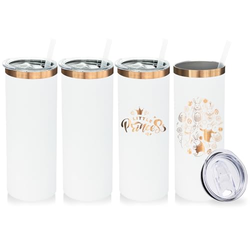 20 oz Skinny Tumblers Bulk with Lids and Straws White (4 Count)