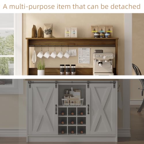 47" Coffee Bar Cabinet with Storage Hutch & Wine Rack