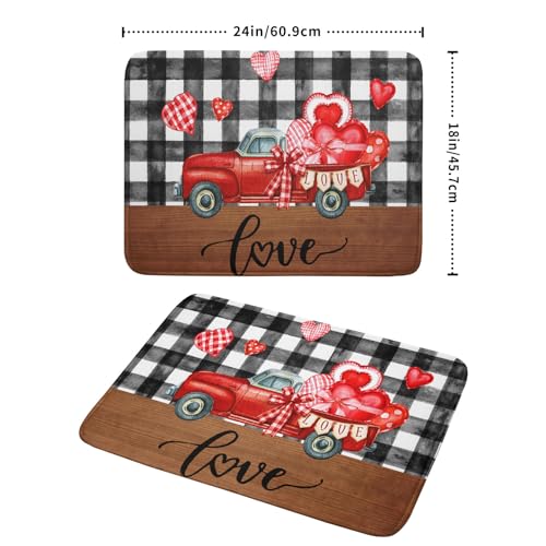 Valentine's Day Red Heart Truck Dish Drying Mat for Kitchen Counter