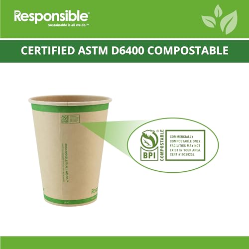 Certified Compostable 12 oz Paper Cups (50 Count)