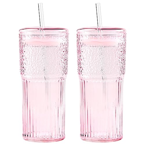 Glass Coffee Cups with Lids and Straws (2 Count)
