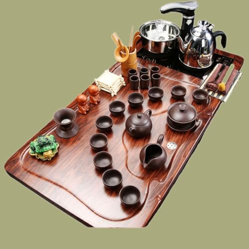 WW P09L2115206 全自动 Kungfu Tea Set Automatic Teapot Set 茶盘 Chinese Gongfu Tea Set Gift Box 茶具套装家用陶瓷功夫茶具智能电磁炉茶台茶道 Solid wood Chinese Teaset 实木整套