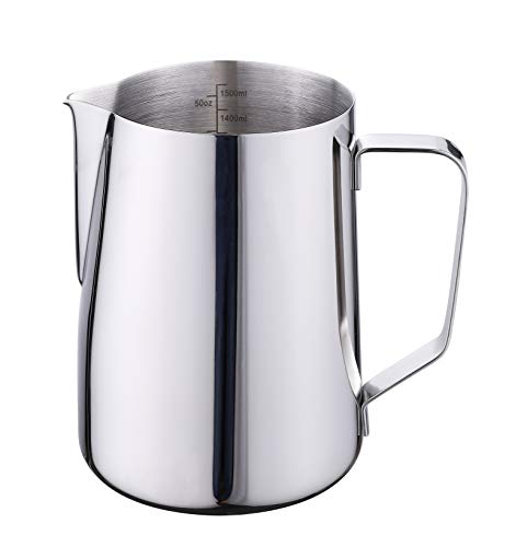 50oz Milk Frothing Pitcher Stainless Steel Cup Double Measurement Scales Perfect for Latte Art