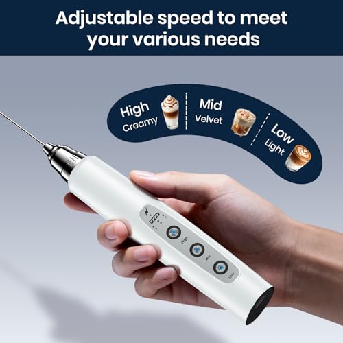 Milk Frother Wand Rechargeable Handheld Electric Whisk 3 Speed Adjustable