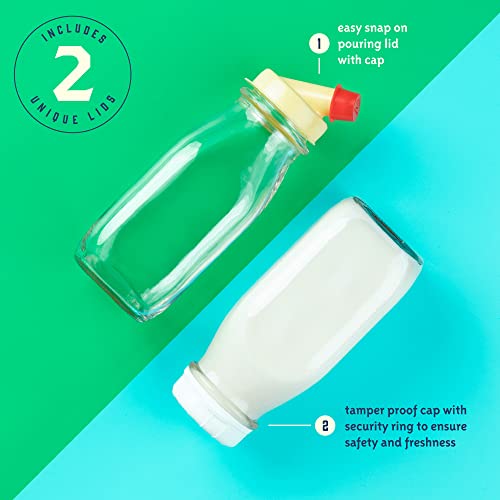 12 Oz Square Glass Milk Jugs with Caps (2 Count)