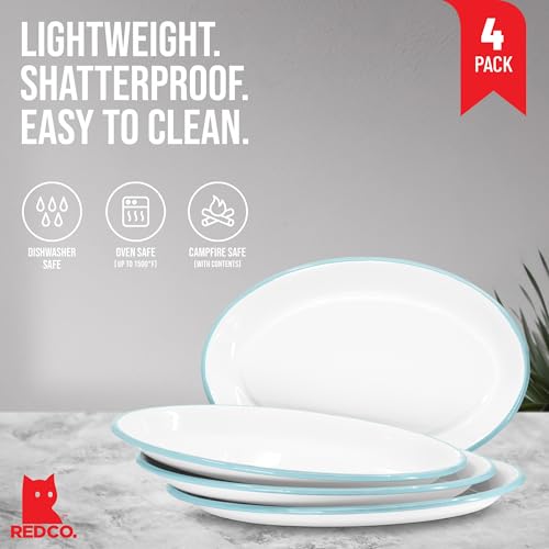 Set of 4 Enamelware Metal Classic 13" Serving Oval Tray Platter (4 Count)