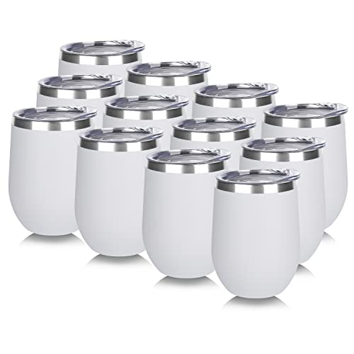 Stainless Steel Wine Tumbler Bulk with Lid (12 Count)