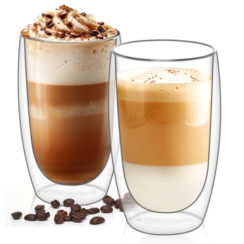 15oz Double Wall Glass Coffee Mugs (2 Count)