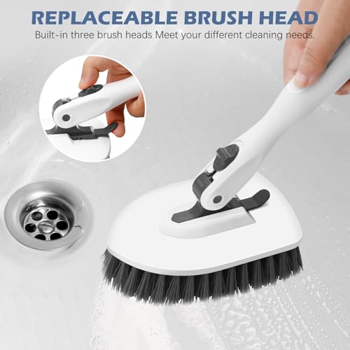 4-in-1 Tile Tub Floor Scrubber with Floor Scrub Brush, White Grey