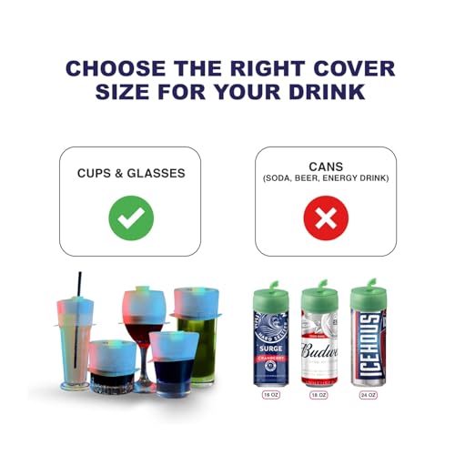 Drink Cover for Cups and Glasses. Multi Use Silicone Anti Spiking Drink Cover Protector With Lift Lock Sip System. Prevent Spiking. No Spill. Reusable and Straw Compatibility