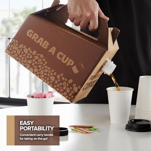 5 Pack) 96 oz Disposable Coffee Box Dispensers, Insulated Hot Cold Bulk Beverage Server Carafe, Coffee Carrier with Handle Take Out Containers, Cardboard Traveler To Go Boxes (5 Count)