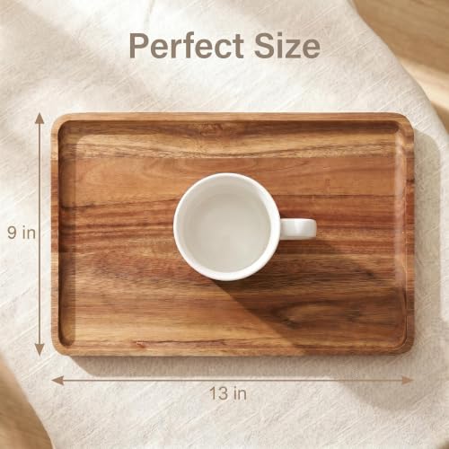 2 PCS Solid Acacia Wood Serving Trays Rectangular Wooden Serving Platters Natural Wooden Boards for Bar Coffee Party 13 * 9 inch (2 Count)