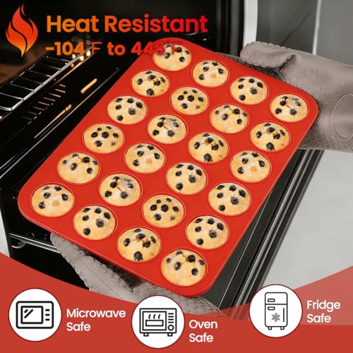 Silicone Mini Muffin Pan 3 Pack 24 Cups Nonstick Mini Cupcake Pan for Baking Muffins Cupcakes Egg Bites Fat Bombs (3 Count)