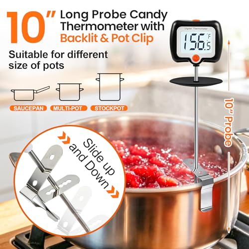 10 Inch Long Digital Candy Thermometer with Pot Clip