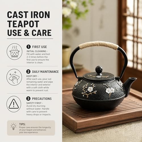 27oz Small Cast Iron Tea Pot for Stovetop