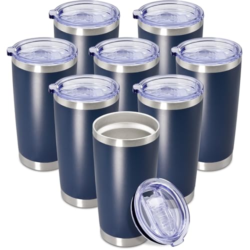 20oz Tumbler Insulated Coffee Tumblers with Lid Stainless Steel Navy 8P (8 Count)