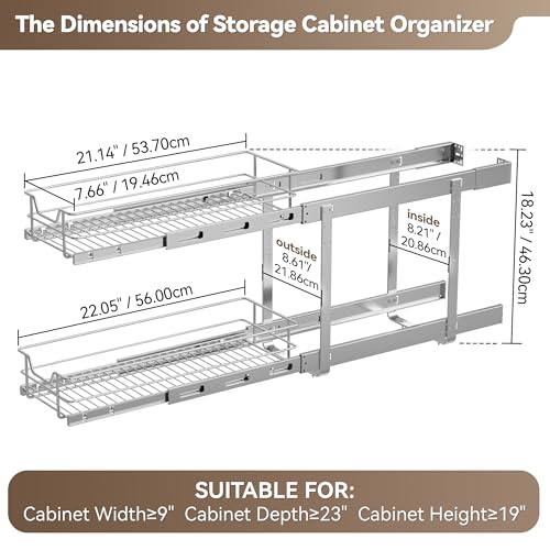 2 Tier Pull Out Cabinet Organizer 9" W X 22" D