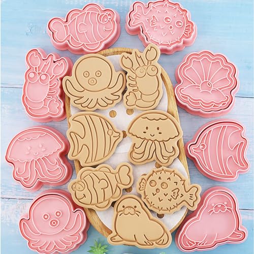 16Pcs Ocean Animal Cookie Cutters with Plunger Stamps Set
