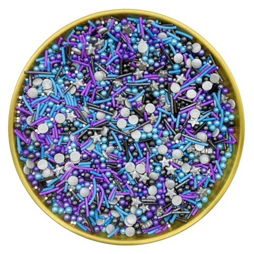 Black & Silver & Blue & Purple Sprinkles Mixed Style Edible Cake Decorations Cupcake Toppers Cookie Perfect for Cakes (3 Ounce)