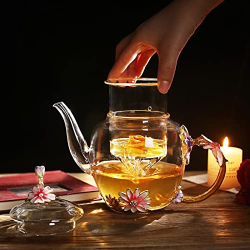 35OZ Enamel Glass Flower Teapot Gifts For Women