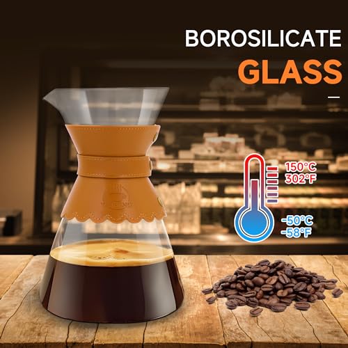 34oz Pour Over Coffee Maker with Double Layer Stainless Steel Filter