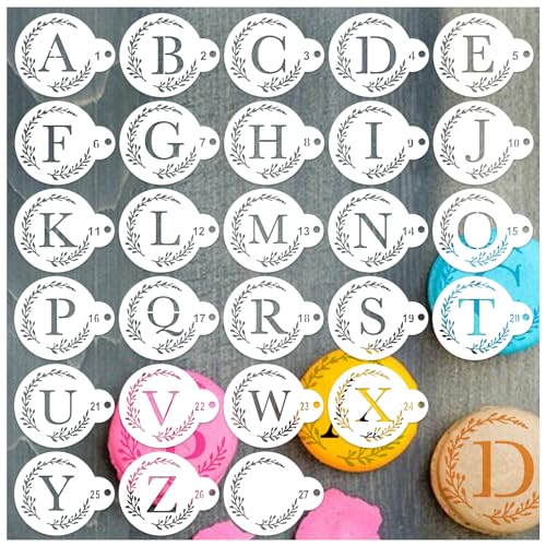 Small Letter Stencil for Cakes Cookie Decorating Stencils Reusable Alphabet Stencil on Baking Coffee Decorating Card Making (27 Count)
