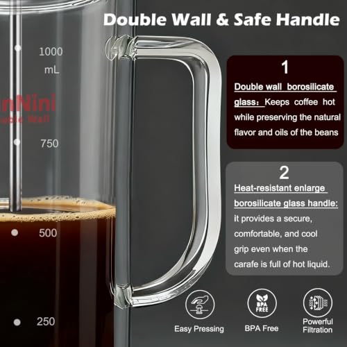 34oz French Press Coffee & Tea Maker Double (33.814 Fl Oz)