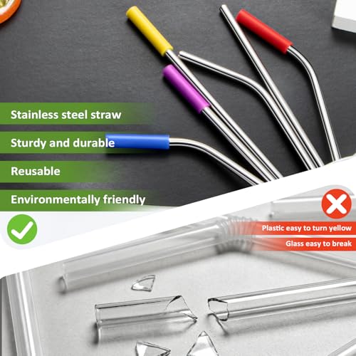16 Pcs Metal Straw Reusable 8.5" 10.5" 6mm Stainless Steel Straws for Tumblers 20oz (16 Count)