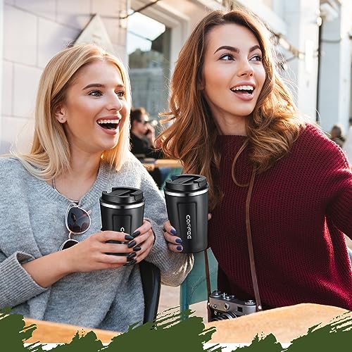 4 Pcs 13 oz Travel Coffee Mug Insulated Reusable Coffee Cups with Leakproof Lid Stainless Steel Portable Tumbler for Keep Hot or Ice Milk Tea