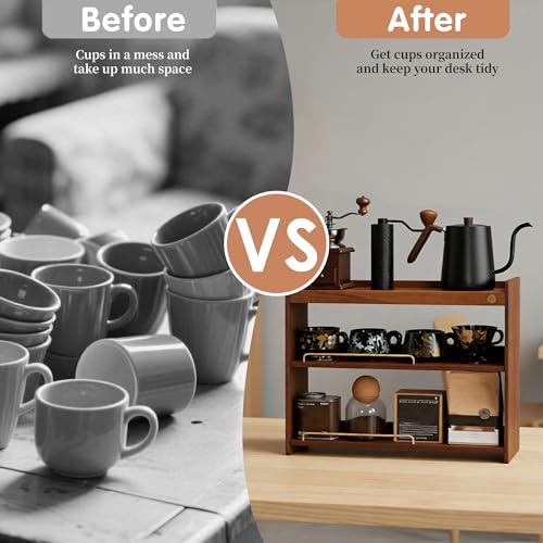 Wooden Cup Holder Walnut 3 Tier Shelf Organizer