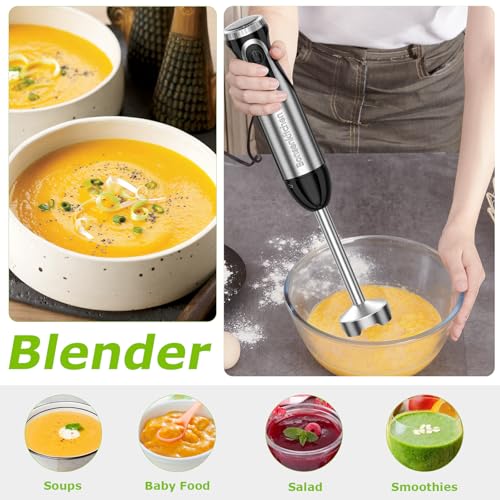 2-in-1 Immersion Handheld Blender with 20 Speeds & Turbo Mode