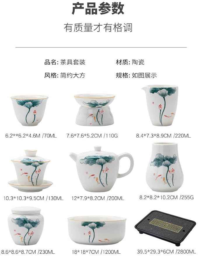 White Jade Porcelain Gongfu Tea Set, Gaiwan with Teacups-suit13