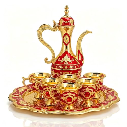 Tea Sets Vintage Coffee Pot Set with 6 Coffee Cup and Tea Tray Luxury Teapot Set Tea Party Set Art Crafts Wedding Gift