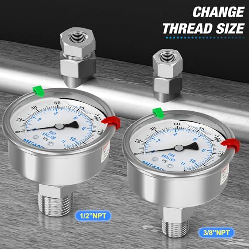0~160Psi Stainless Steel Liquid Filled Pressure Gauge 2.5"FACE DIAL 1