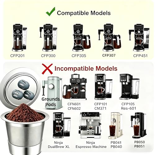Stainless Steel Reusable K Cups Compatible with Ninja Coffee Upgrade2 Pack K Cups Reusable Coffee Pods Fit Ninja CFP201 CFP305 CFP307 CFP400 Not Fit 1 Hole and 5Hole (2 Count)