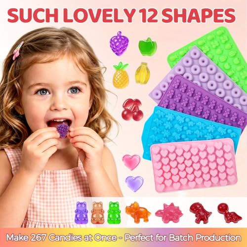 Gummy Molds 5pcs Gummy Bear Silicone Candy Molds with 2 Droppers & 1 Brush