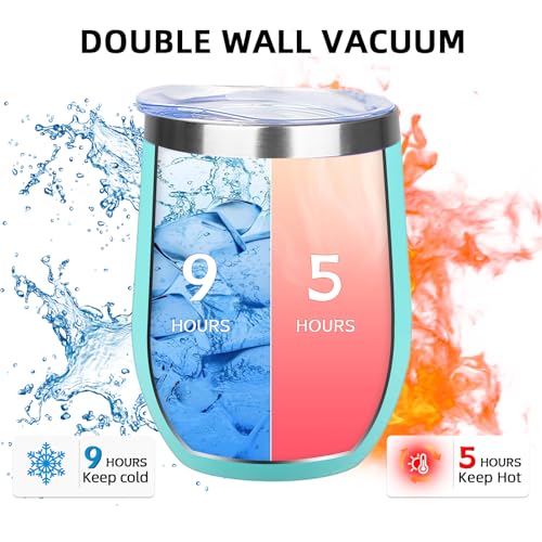 12oz 4 Pack Wine Tumbler Glasses with Lid Stemless Double Wall Vacuum Stainless Steel Travel Tumbler Keeping Cold & Hot for Wine