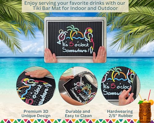 It's 5 O'Clock Somewhere Sign Rubber Bar Mats for Bartending 18x12 in