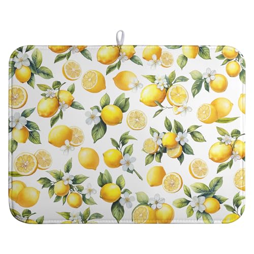 Lemon Dish Drying Mat Spring Summer Kitchen Dish Drying Pad Absorbent Drying Mat for Countertops Dish Dryer Mat Microfiber Dishes Drainer Pad Dish Drying Rack Mat