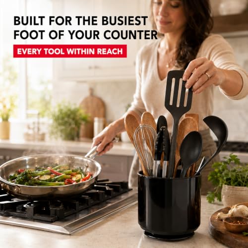 Jumbo Extra Large Sturdy Rotating Black Utensil Holder Caddy with No