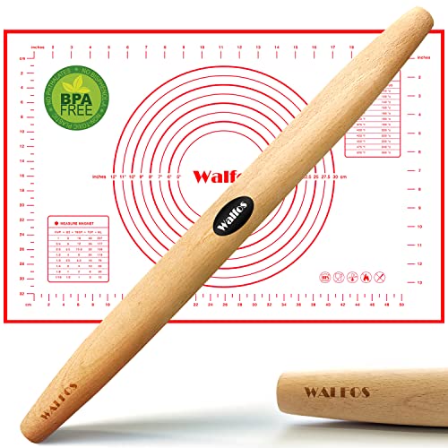 French Rolling Pin and Silicone Baking Mat Set