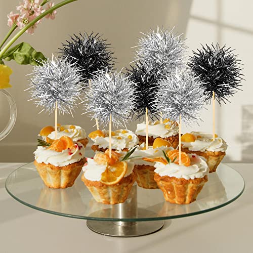 100 Pcs Foil Firework Cupcake Toppers Sparkle Tinsel Cake Toppers Cake Decoration Cocktail Fruit Toothpick for Birthday Wedding Graduation Party