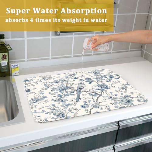 Chinoiserie Trees Dish Drying Mat for Kitchen Counter
