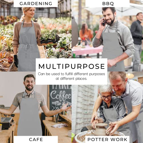 Chef Apron Set of 2 with 3 Pockets 100% Cotton Kitchen Cooking Adjustable Bib Aprons High (2 Count)