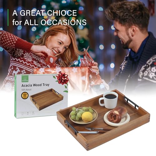 Acacia Wood Ottoman Tray with Handles 16.7" x 12.8"