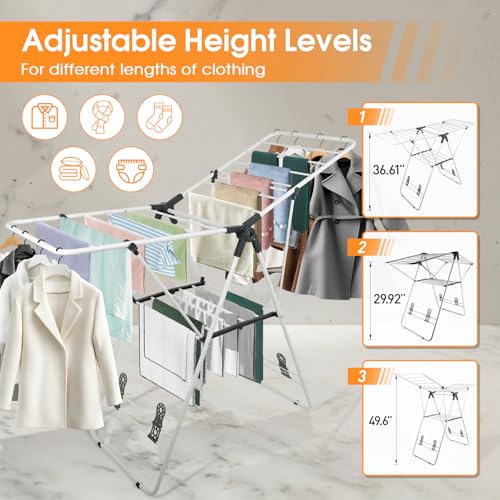 Clothes Drying Rack Foldable Metal Laundry Drying Rack White