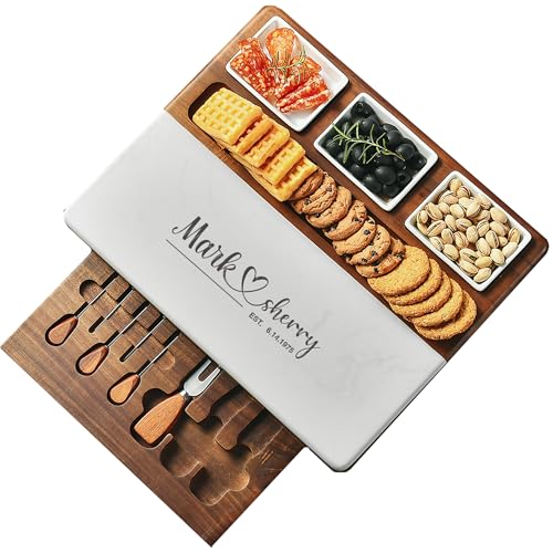 Wood Marble Cheese Board Set